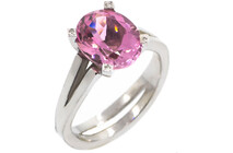 Oval Tourmaline Kiss ring with round brilliant diamonds as accents 9ct white gold
